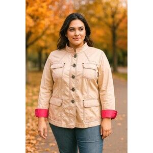 CHICOS Size 3 Utility Jacket Toggle Buttons Flap Pockets Polished Casual Modern